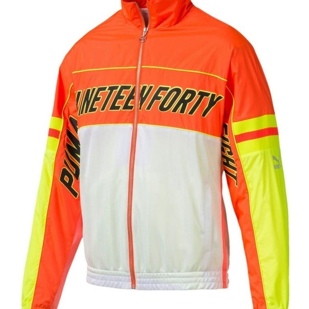 Puma XTG Nineteen Forty Eight Windbreaker Jacket Neon Orange Volt Full Zip Sz XL